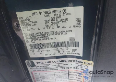 2013 Ford F-150 Xlt z USA, uszkodzony, nr VIN 1FTFW1EF7DFD70375